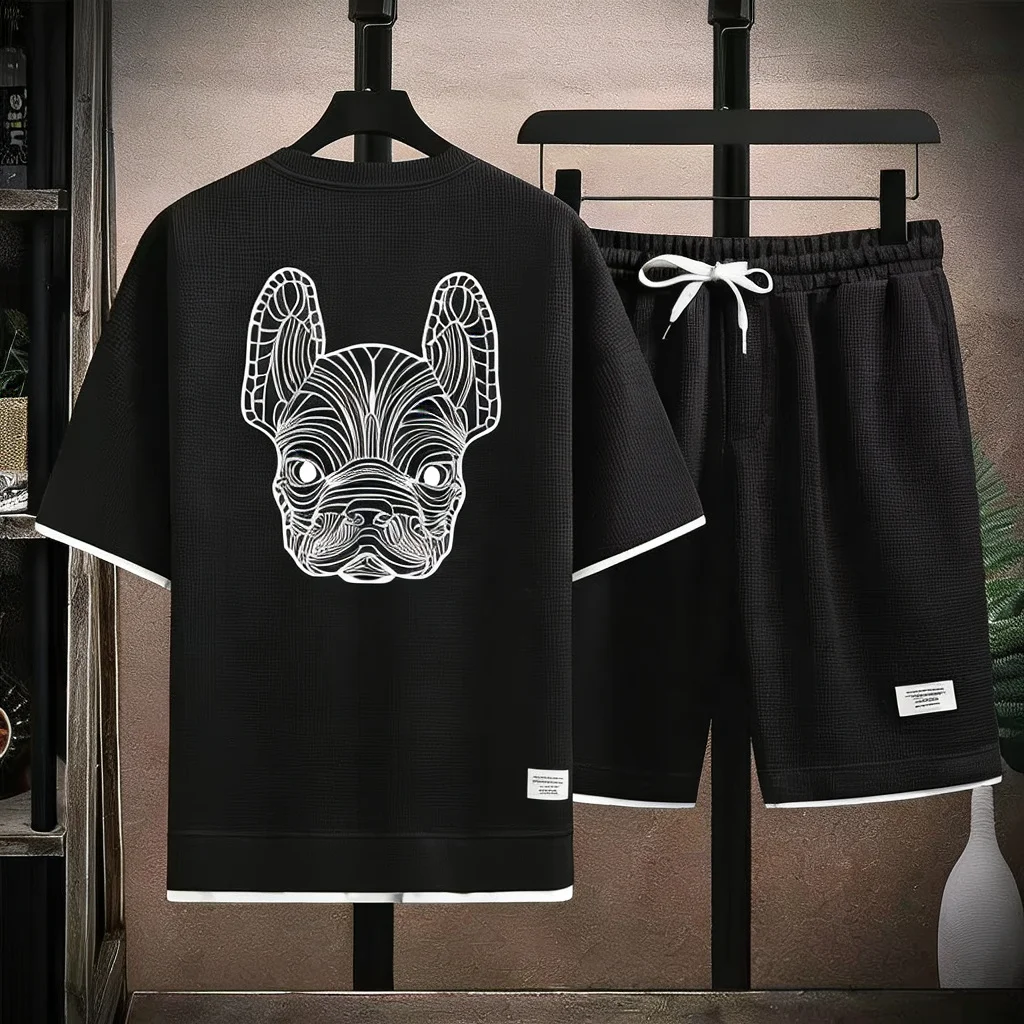 Running Gear - ฤดูร้อนผู้ชายเสื้อยืดแขนสั้นลำลองแห้งเร็วและกางเกงขาสั้นชุดแฟชั่นสตรีทแฟชั่นวิ่งกีฬาชุด 2 ชิ้น