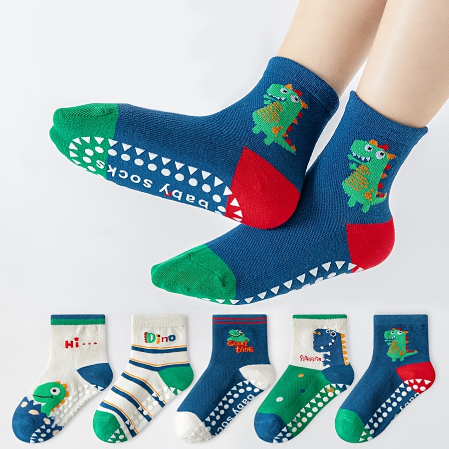 Anti Blister Sock - ถุงเท้าชั้น 5 คู่การ์ตูนกาวถุงเท้าชั้นตัวอักษรลายสัตว์ไดโนเสาร์ถุงเท้าเด็กสําหรับเด็กหญิงและเด็กหญิงด้านล่างนุ่มถุงเท้ากันลื่นในร่มเหมาะสําหรับชีวิตประจําวัน