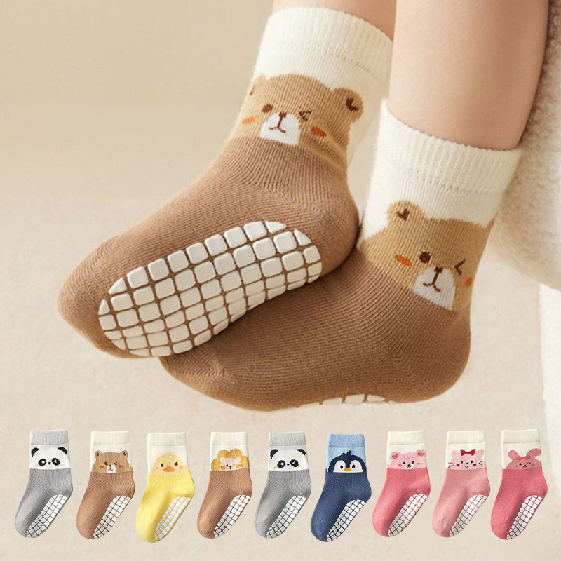 Anti Blister Sock - 3 คู่เด็กน่ารักสัตว์รูปแบบถุงเท้ากันลื่นฤดูใบไม้ร่วงถุงเท้าสบายๆสําหรับเด็กหญิงและเด็กกิจกรรมในร่ม