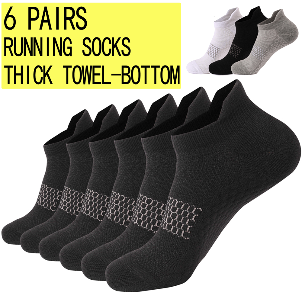Anti Blister Sock - 6 คู่ถุงเท้ายิมกันลื่นสำหรับผู้ชายรังผึ้งระบายอากาศหนาพื้นรองเท้าแห้งเร็วเทคโนโลยีวิ่งกันลื่นออกกำลังกายถุงเท้าข้อเท้า