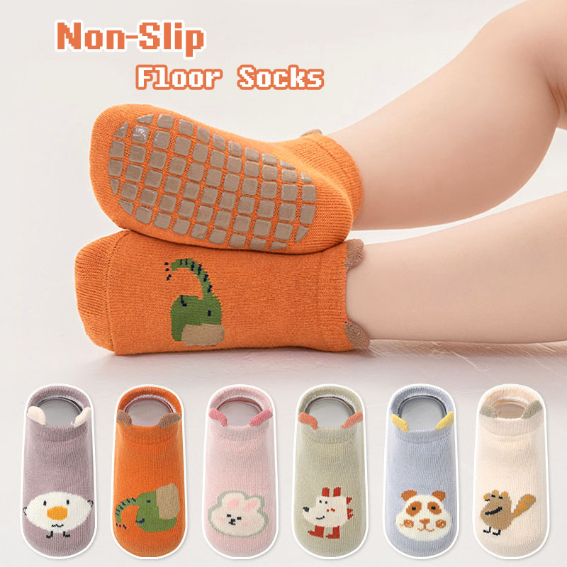 Anti Blister Sock - 6 คู่ถุงเท้าผ้าฝ้ายเด็กการ์ตูนสัตว์รูปแบบถุงเท้ากันลื่นสําหรับเด็กผู้หญิงเด็กวัยหัดเดินสบายถุงเท้าเด็ก